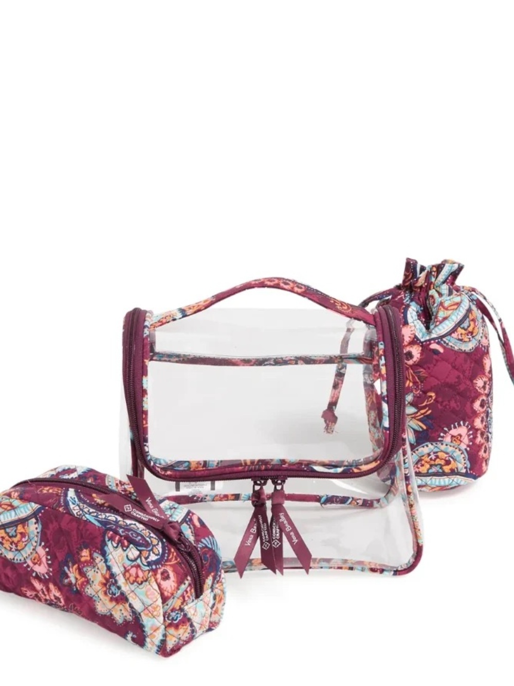 Vera Bradley Plum Floral Clear Travel Cosmetic Bag Set
